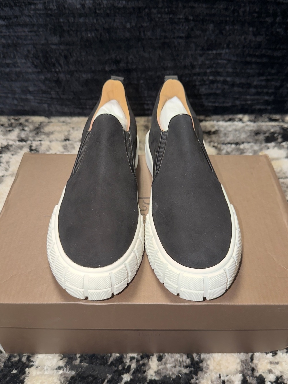 Paolo Women's Black Slip-On Loafers with White Sole